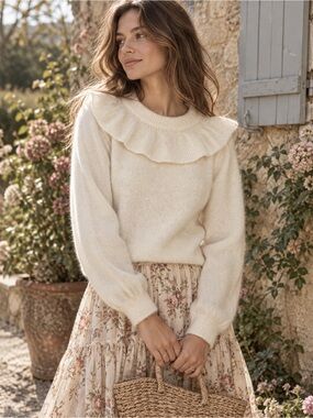 Doen Cream Ruffle-Neck Mohair-Blend Sweater
